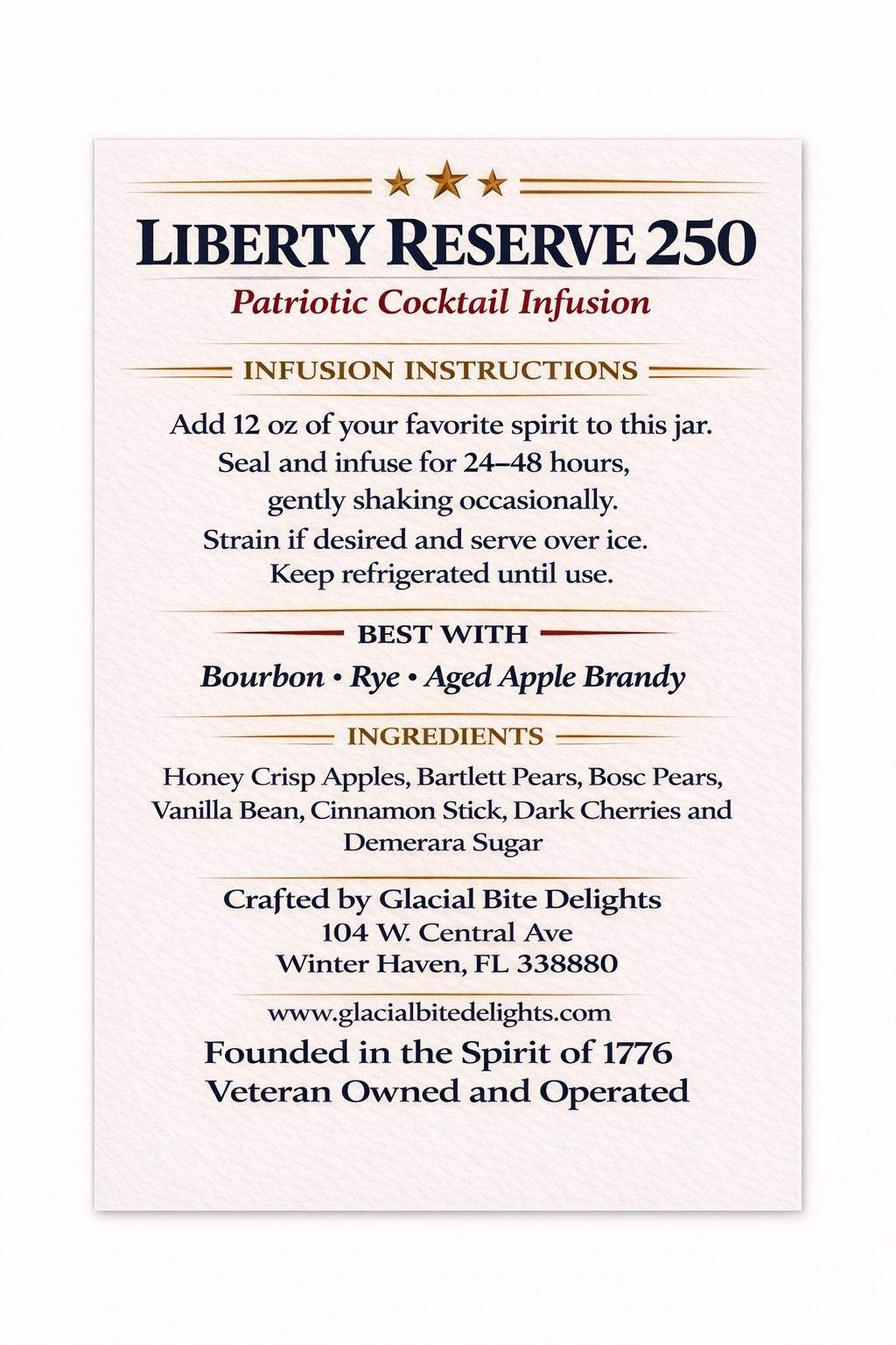Liberty Reserve 250 Patriotic Hand-Crafted Bourbon Cocktail Infusion(Limited Edition)